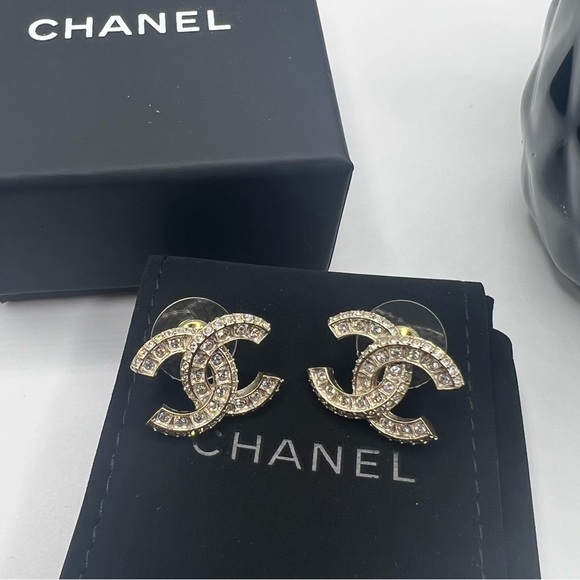 CHANEL Jewelry - CHANEL 23V Gold CC Crystals Stud Earrings - AUTH